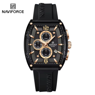 NAVIFORCE NF6101 Silicone Strap Casual Fashion Outdoor Sports Luminous Chronograph Dial Quartz Watch For Men - RoseGold & Black (RoseGold Figure)